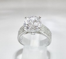 3.15 Ct Round Cut Real Moissanite Wedding Ring 14K Solid White Gold Size 7