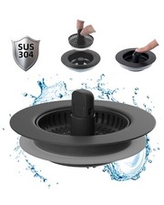 Hibbent 3-In-1 Kitchen Sink Drain Strainer Stopper Comco 3-1/2" Drain, Black