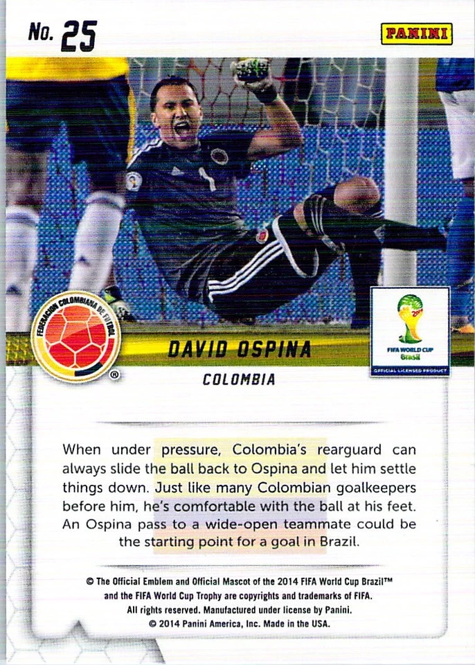 David Ospina 2014 Prizm World Cup Brazil Guardians Insert Card #25 Colombia - Image 2 of 2
