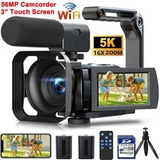 🔥UHD 5K & 56MP Video Camera Camcorder WiFi 3'' with 64GB Card & IR Night Vision