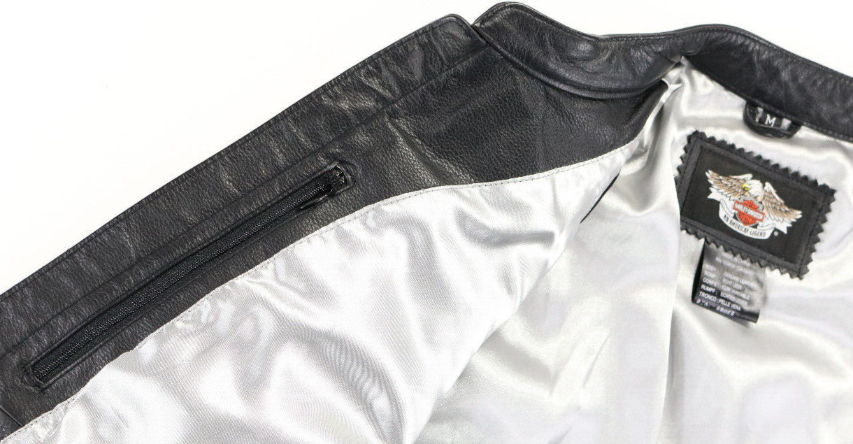 harley davidson jacket M black leather soft zip pockets Bling bar zip nwt 97049 image 5