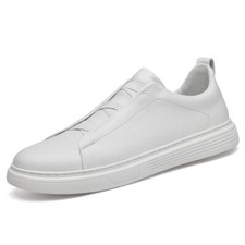 Men White Leather Slip On Sneakers Elastic Ba...