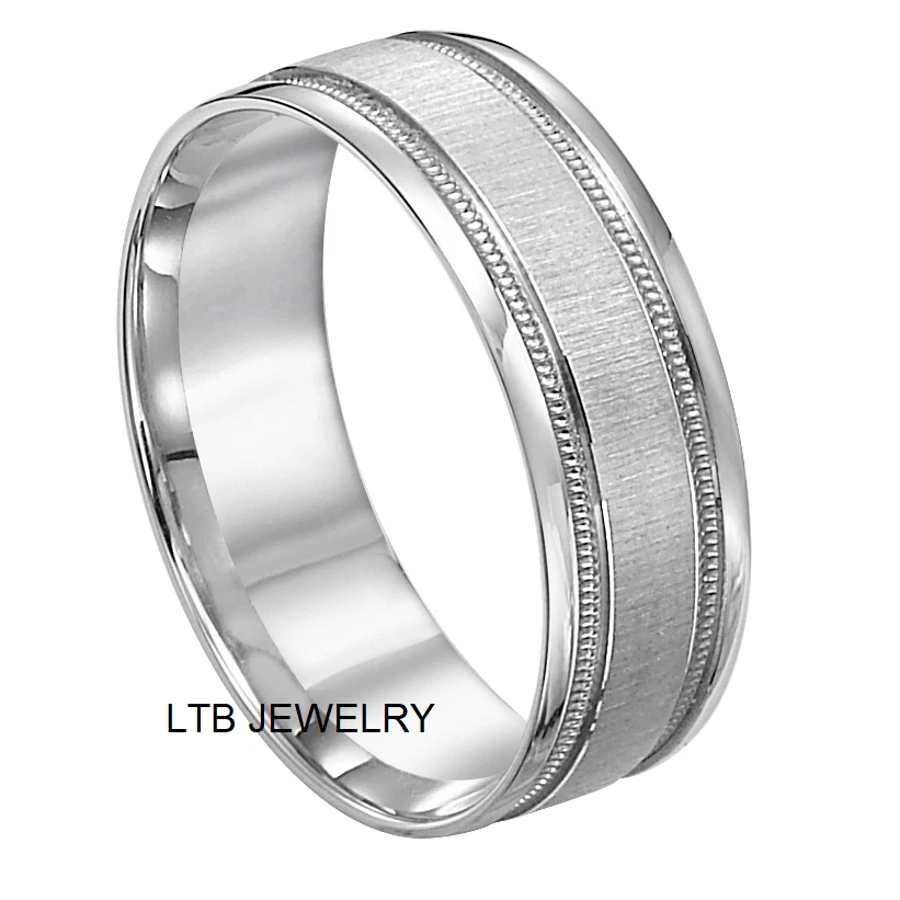 PLATINUM MENS WEDDING BANDS BRUSHED FINISH 7MM MILGRAIN PLATINUM