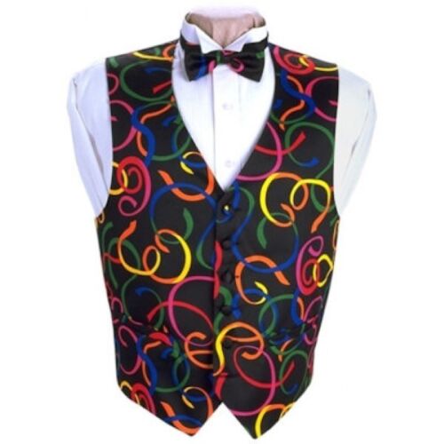 Mardi Gras Serpentine Tuxedo Vest and Bow Tie - Picture 2 of 2