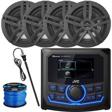 JVC KD-MR305BTS 2.7" LCD Marine WB Receiver, 4x 6.5" 180W Speaker, Antenna, Wire