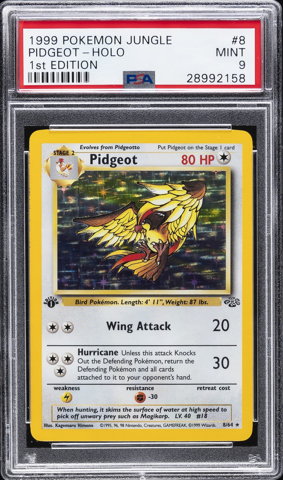 1999 POKEMON JUNGLE 1ST ED #8 PIDGEOT-HOLO PSA 9