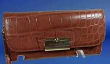 WALLET ☆FRANCESCO MARCONI☆WRISTLET CARD HOLDER LEATHER CROC Women's