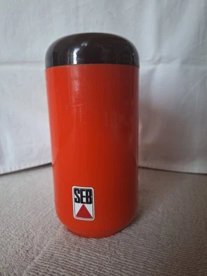 MOULIN À CAFÉ SEB, VINTAGE, PLASTIQUE ORANGE, COUVERCLE PLASTIQUE FUMÉ - Photo 1/4