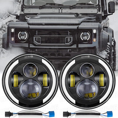 Pair 280W 7'' Round LED Headlight DRL Hi/Lo Beam For Land Rover Defender 90 & 110