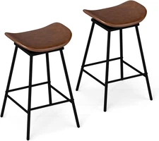 Swivel Saddle Stools, Faux Leather Backless Bar Stools with Padded Saddle Seat a
