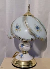 3-Way  Gold Tone Touch Lamp with 6 Glass Panels Blue Floral 14"Ht