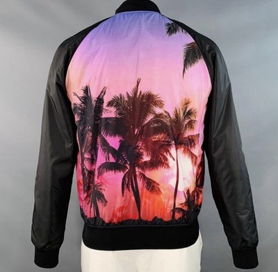 Balmain Men s Palm Tree Sunset Graphic Print Full-Zip Bomber Jacket M