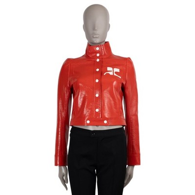 72351 auth COURREGE Heritage red ICONIC VINYL CROPPED Jacket 38 S