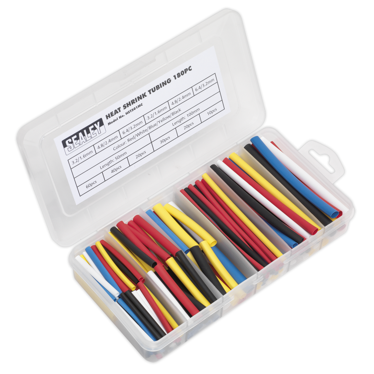 Sealey Heat Shrink Tubing Assortment 180Pc 50 & 100Mm Mixed Colours - Image 11