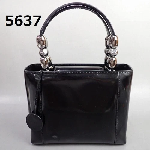 Sac à main Christian Dior cuir émaillé noir élégant vintage authentique du Japon RIN