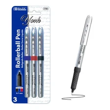 BAZIC York Asst. Color Rollerball Pen w/ Grip (3/Pack), pack of 24