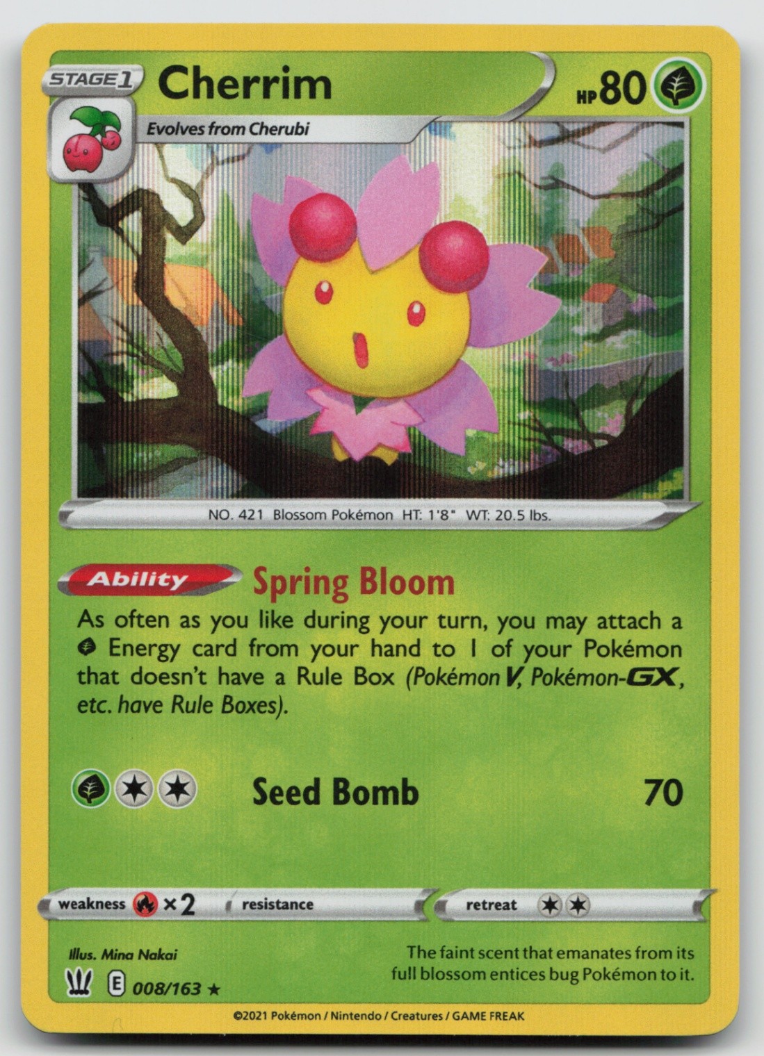 Pokemon Card Cherrim Holo Rare SWSH05: Battle Styles 008/163