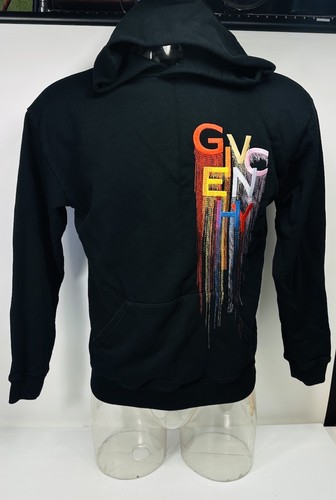 Givenchy Felpa con Cappuccio Nera Arcobaleno Cotone Logo Pullover Felpa con Cappuccio Taglia S - Foto 1 di 12