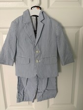 Nautica Baby Boys 18M Seersucker 2 Piece Suit Blazer Pants Blue White