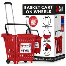 GoCart Red Grocery Cart Shopping Laundry Basket on Wheels