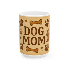 White Ceramic Coffee Mug Cup Dog Mom Life Paws Love Bones