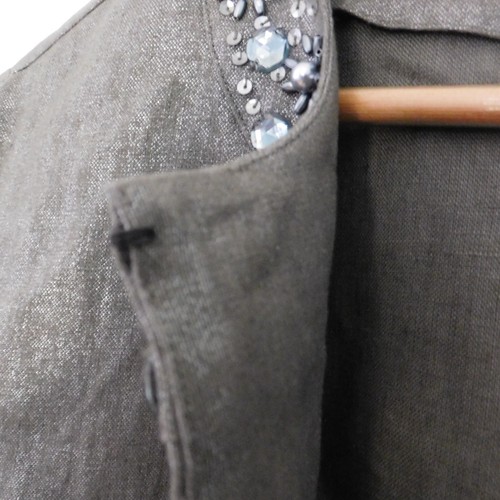 CHICOS Chaqueta Blazer 100% Lino Embellecido Metálico Frente Abierto Taupe Plata 2 - Imagen 3 de 7