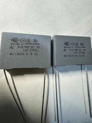 ARCOTRONICS Lotto 2pezzi 1uF 275Vac CONDENSATORE POLIPROPILENE MKP-X2 Passo 23mm vedi foto