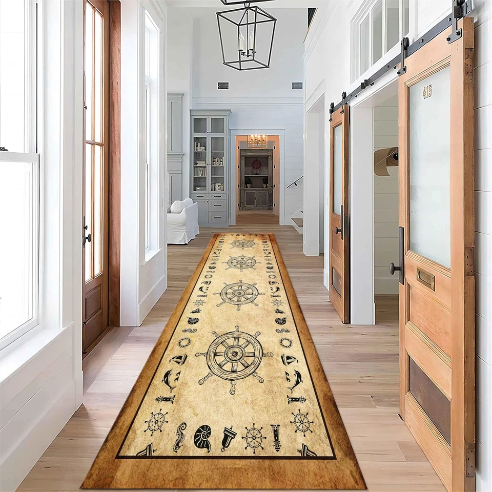 Corredor náutico para alfombra de pasillo, 2x7 pies, volante retro alfombra océanos, mar... Foto 2 de 4