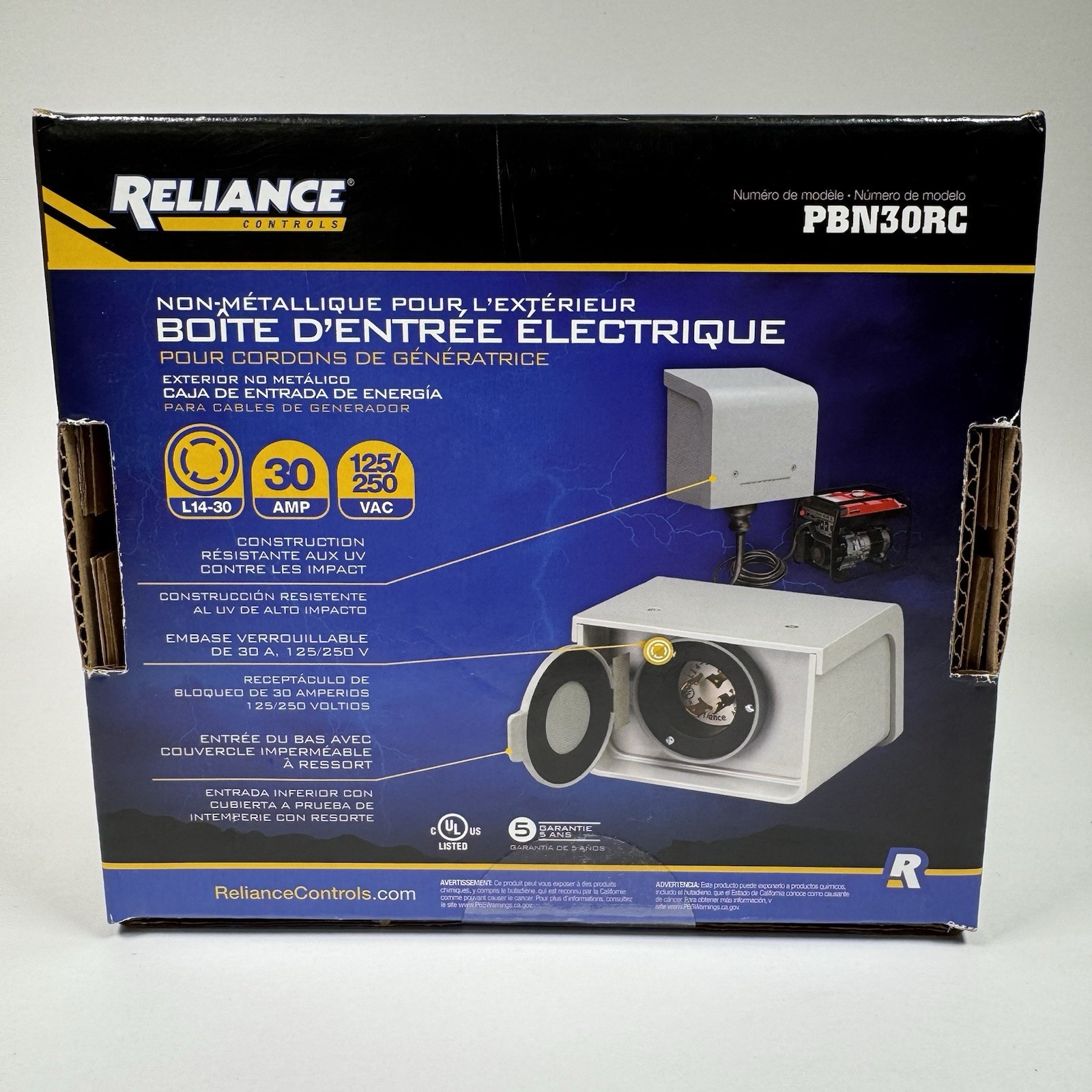 Reliance Controls PBN30RC Non-Metallic Outdoor Power Inlet Box New