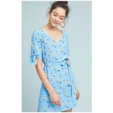 Anthropologie Larke Southwards Swimmers Tie Waist Shirt Mini Dress Blue XS