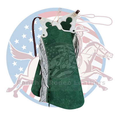 Green Leather Chaps Handmade Western Suede Fringe Horse Riding Cowboy Rodeo