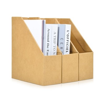 3 PCS Cardboard Magazine File Holder Foldable Document Storage Organizer Brown