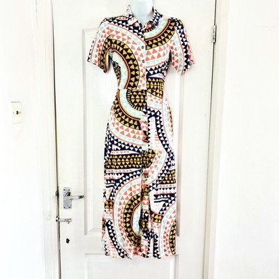 White Stuff Rua Midi Shirt Dress Geometric Cotton Boho Tea Party Casual Holiday