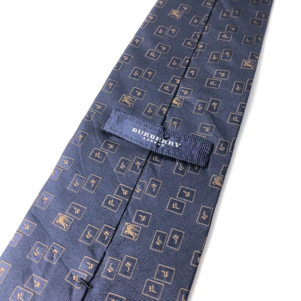 Burberry Logo All-Over Pattern Tie Navy Silk 151.5cm Good Condition - Image 4 of 4