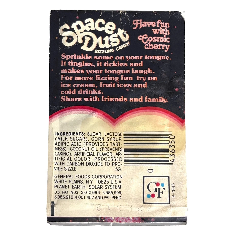 Raro SPACE DUST da década de 1970 doces escaldantes - cereja cósmica 20¢ 0,17 oz pacote fechado - Imagem 2 de 2