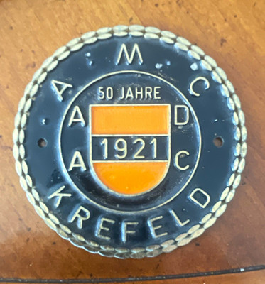 Kühleremblem, Plakette AMC Krefeld 50 Jahre 1921 emailliert Metall/Emaille ADAC