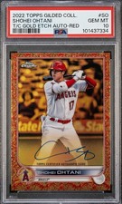 2022 TOPPS GILDED COLLECTION CHROME GOLD ETCH AUTO SHOHEI OHTANI - RED /5 PSA 10