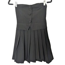 Iris Vested Mini Pleated Skirt Dress Strapless Off The Shoulder Size S Black 