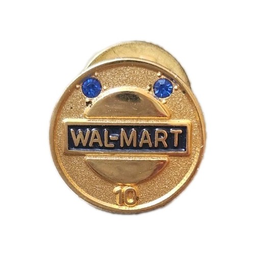 Wal-Mart 10 Year Employee Service Award Lapel Pin 1/20 12K Gold 2 Blue Stones