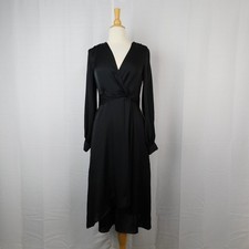 Express Satin Knotted Empire Waist V-Neck Little Black Dress XS Black #4933