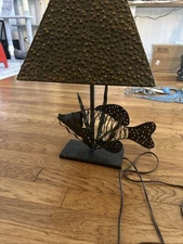 Hand Forged Fish Table Lamp: Black Metal Sea Hunter Lamp