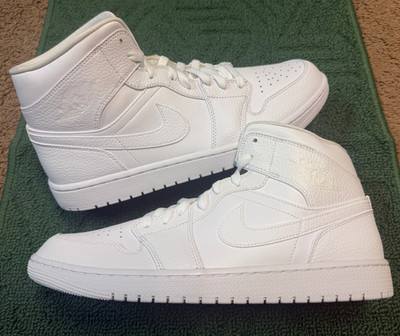 Nike Air Jordan 1 Mid Triple White Men's Size 12 Sneakers 554724-130