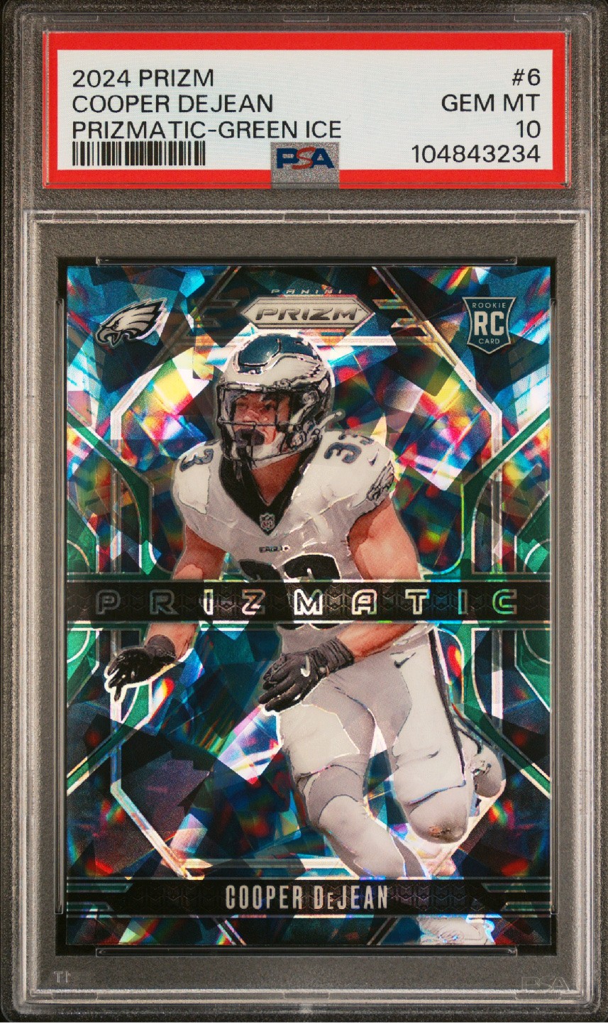 Cooper DeJean 2024 Panini Prizm #6 Prizmatic Green Ice RC PSA Grade 10