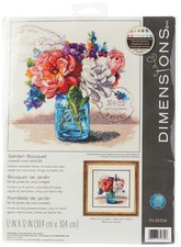 'Garden Bouquet' Counted Cross Stitch Kit for Beginners, 14 Count Ivory Aida ...