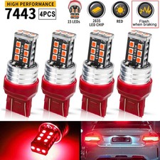 4pcs 7443 7440 Led Red Strobe Flash Blinking Brake Stop Tail Parking Light Bulbs