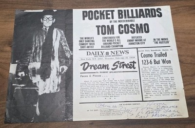 1964 Tom Cosmo Pocket Billiards Trick Artis Sideshow Brochure / Promo Pool 8x11