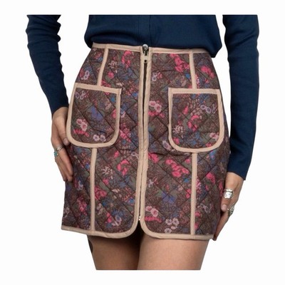 NEW Flag & Anthem Bethel Floral Mini Skirt Size 4 / 27 Quilted Brown Front Zip