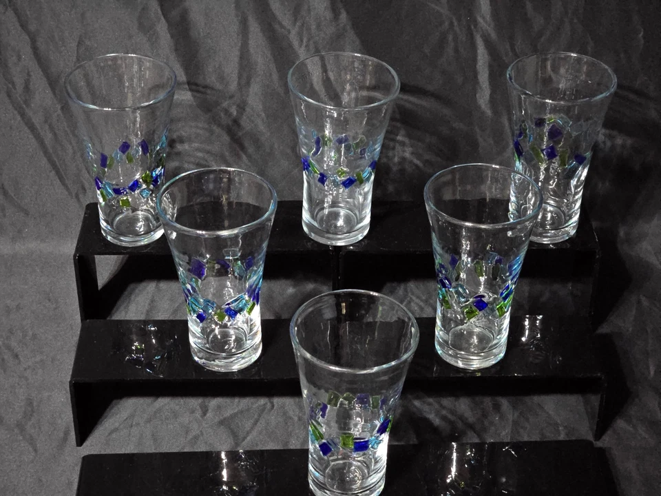 全球 AMICI 5.875 英寸高球/冰茶玻璃 HARLEQUIN II - 近乎完好 6 件套 — 第 2/4 张图片