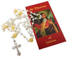 St Therese Rosary Set Little Flower Saint of Lisieux with Holy Card and Gift Bag