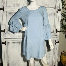 Signature Studio Lyocell Boho Ruffle Sleeve Raw Hem Womens M Dress